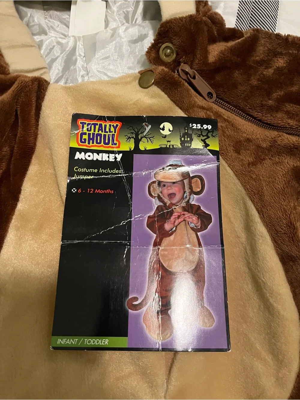 Child’s Monkey Costume Plush One-Piece Hooded Brown Costume New 6-12 months